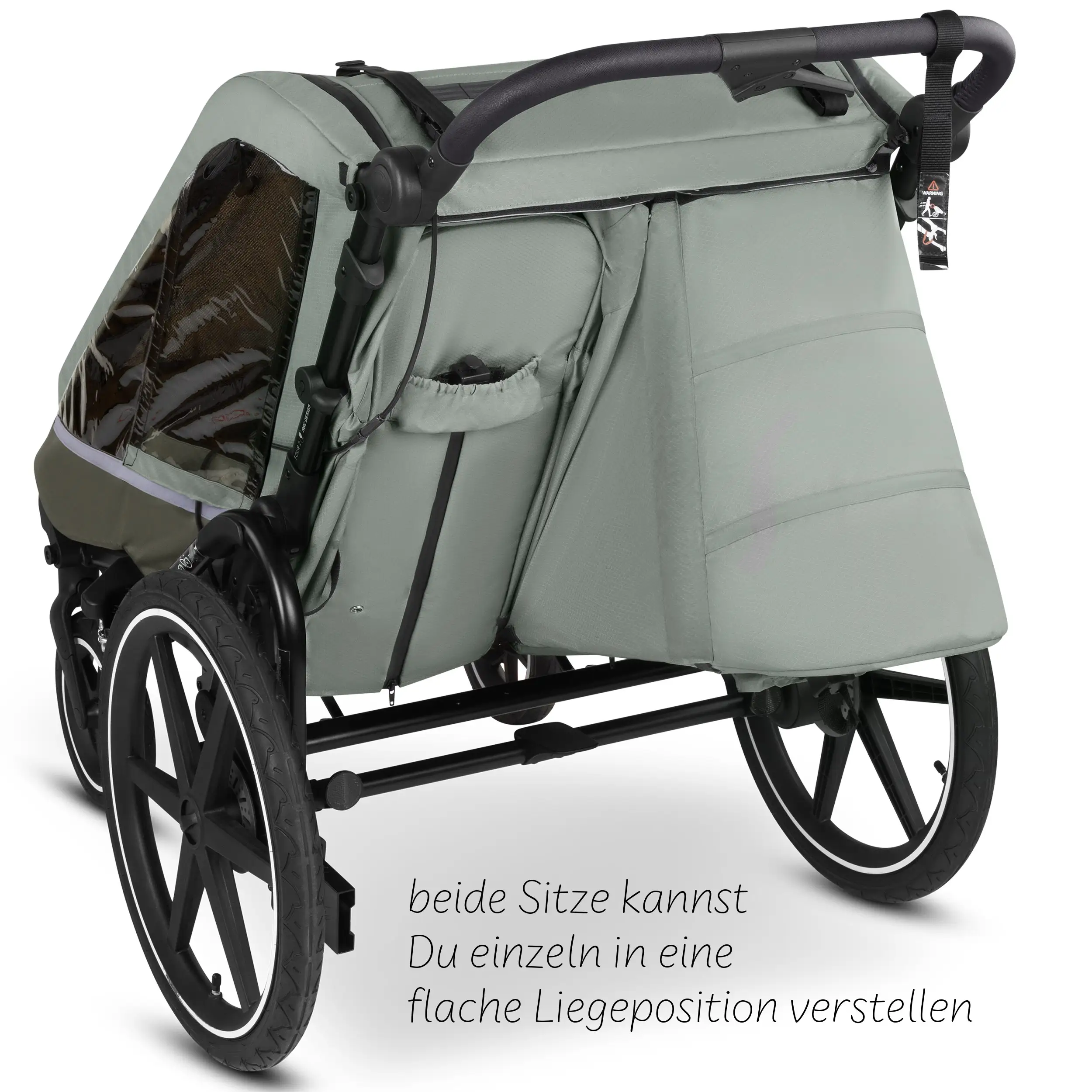 Przyczepka rowerowa Tour 2 z 2 wygodnymi fotelikami i Kołami pneumatycznymi – Olive