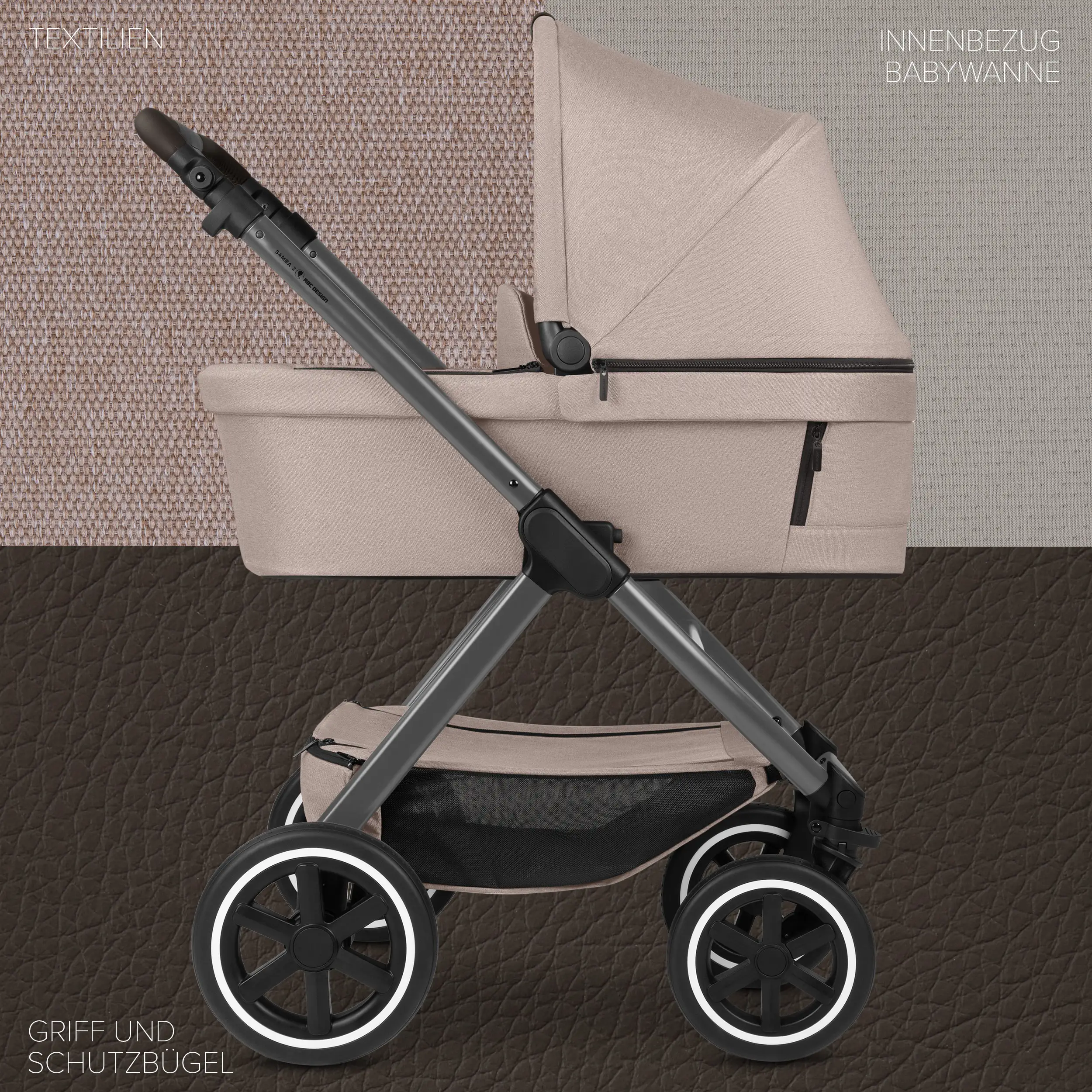 3in1-Kinderwagen-Set Samba 2 inkl. Babyschale Calla mit Liegefunktion - Camel