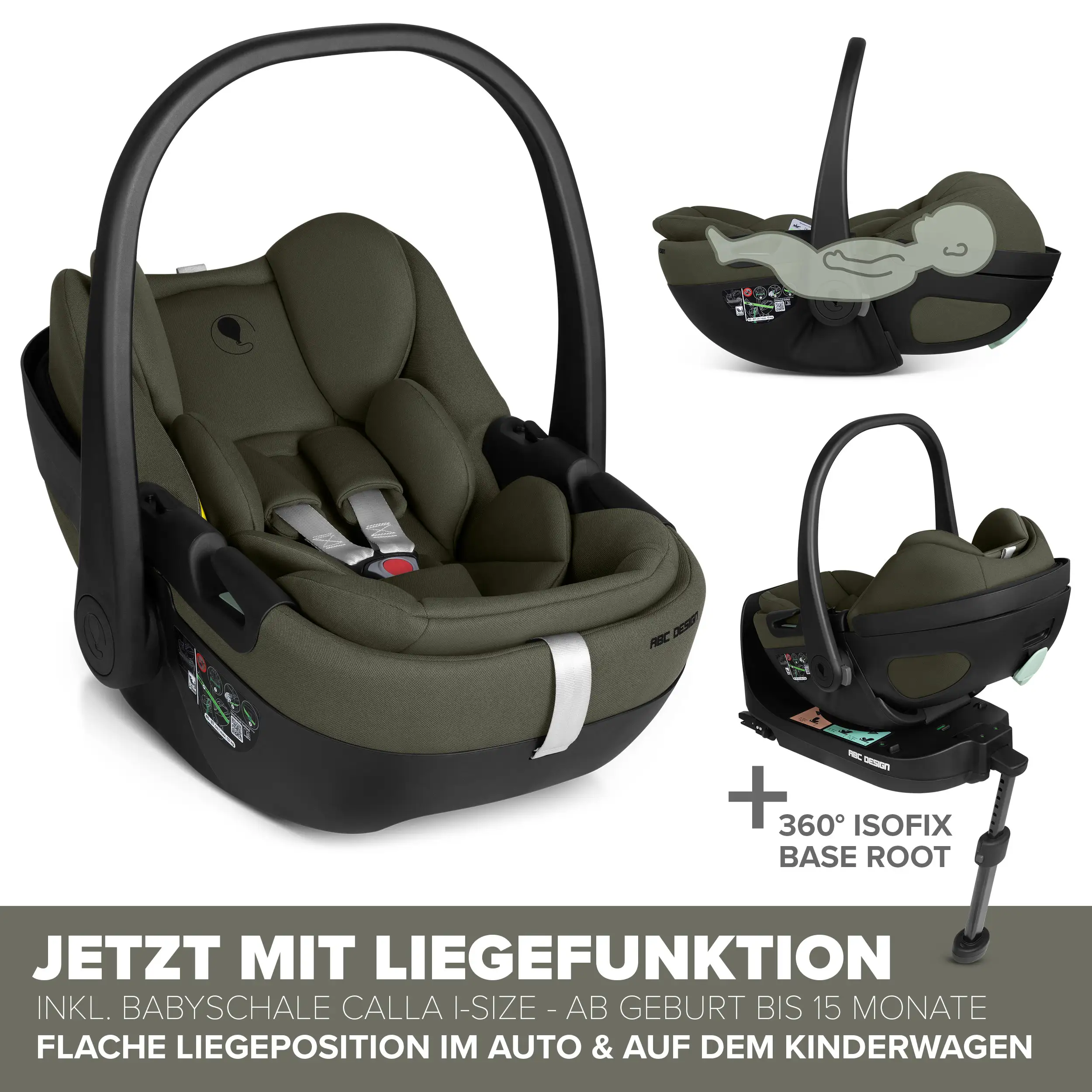 Zestaw wózka 4w1 Salsa Core z fotelikiem Calla z funkcją leżaczka i podstawą Isofix Root - Olive