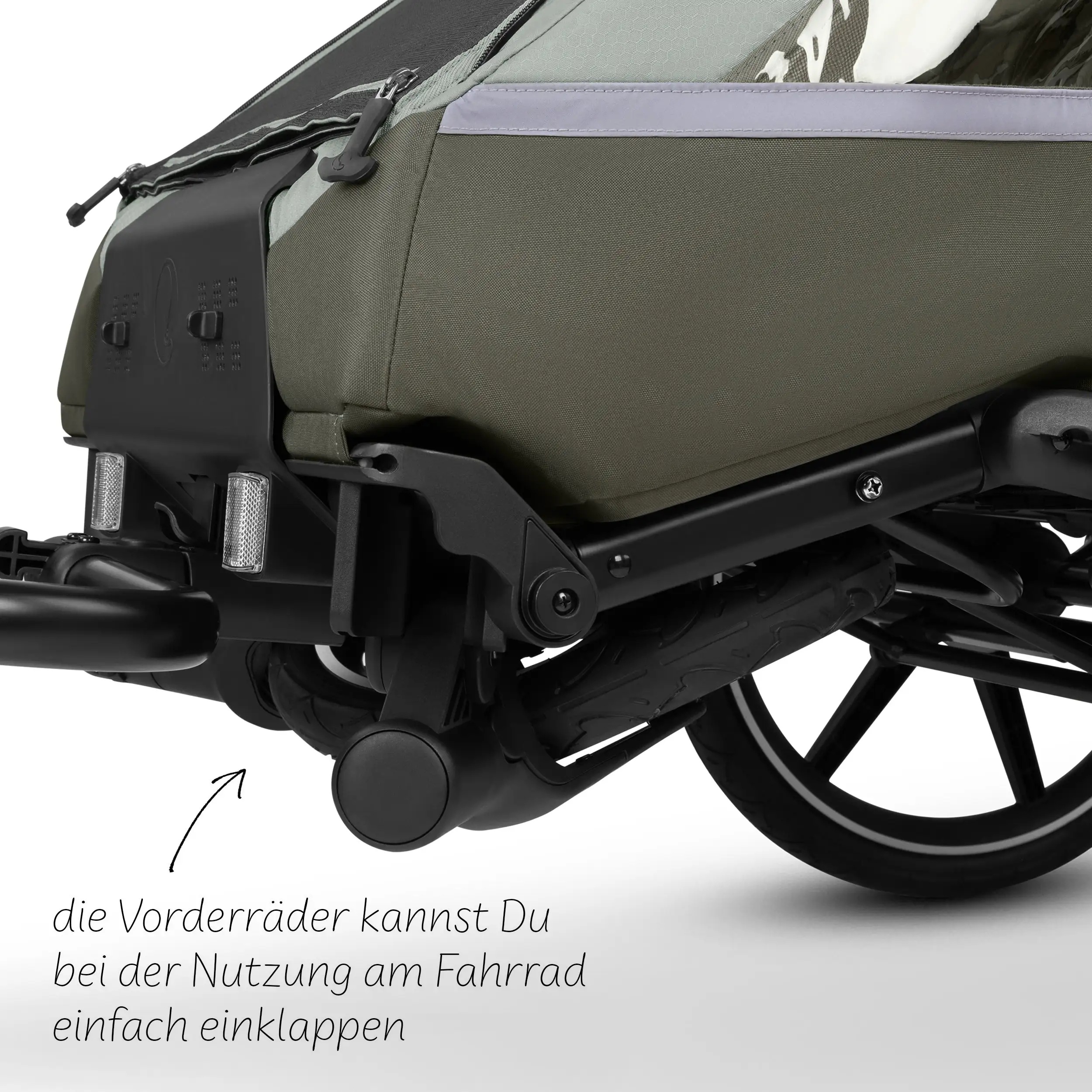 Przyczepka rowerowa Tour 2 z 2 wygodnymi fotelikami i Kołami pneumatycznymi – Olive