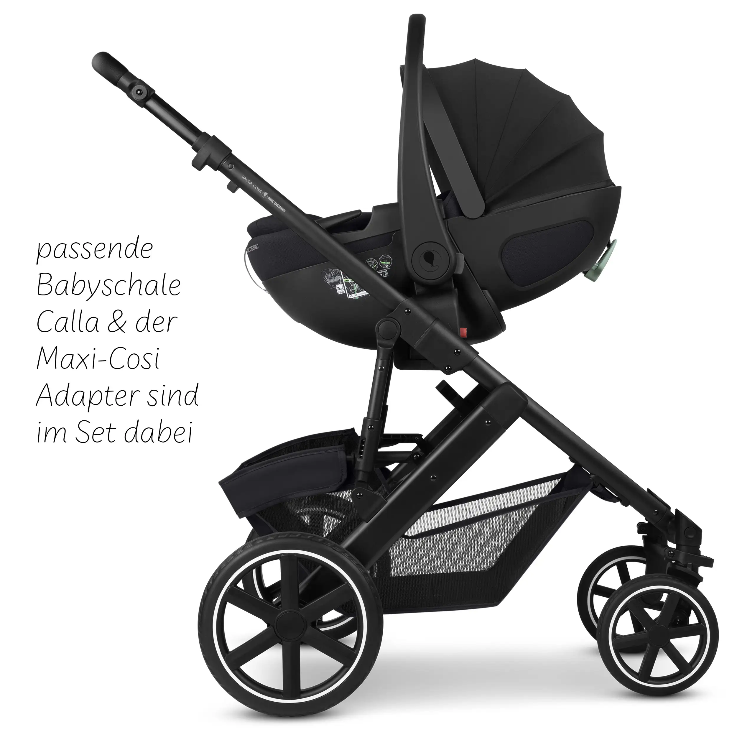 Zestaw wózka 4w1 Salsa Core z fotelikiem Calla z funkcją leżaczka i podstawą Isofix Root – Ink