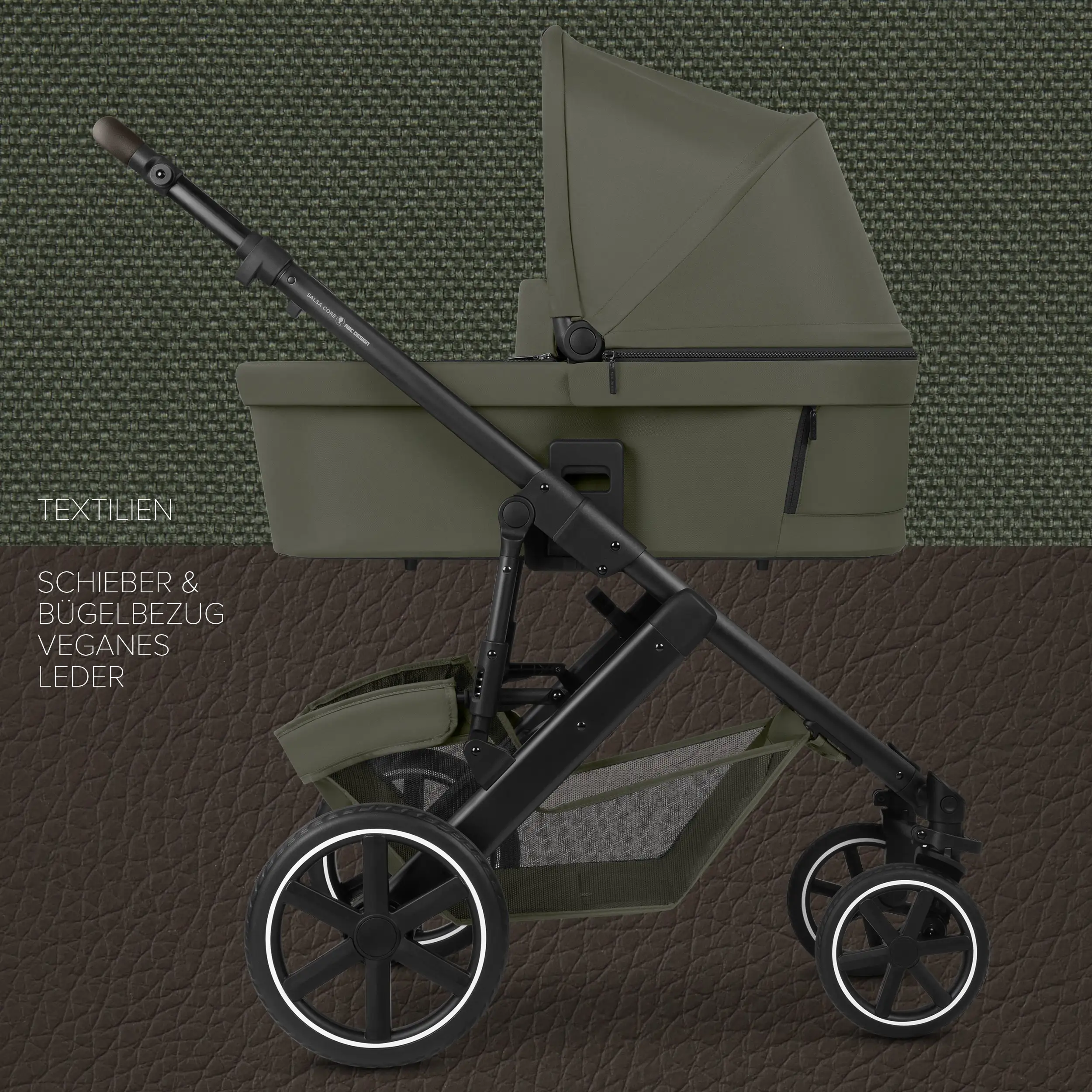 Zestaw wózka 4w1 Salsa Core z fotelikiem Calla z funkcją leżaczka i podstawą Isofix Root - Olive