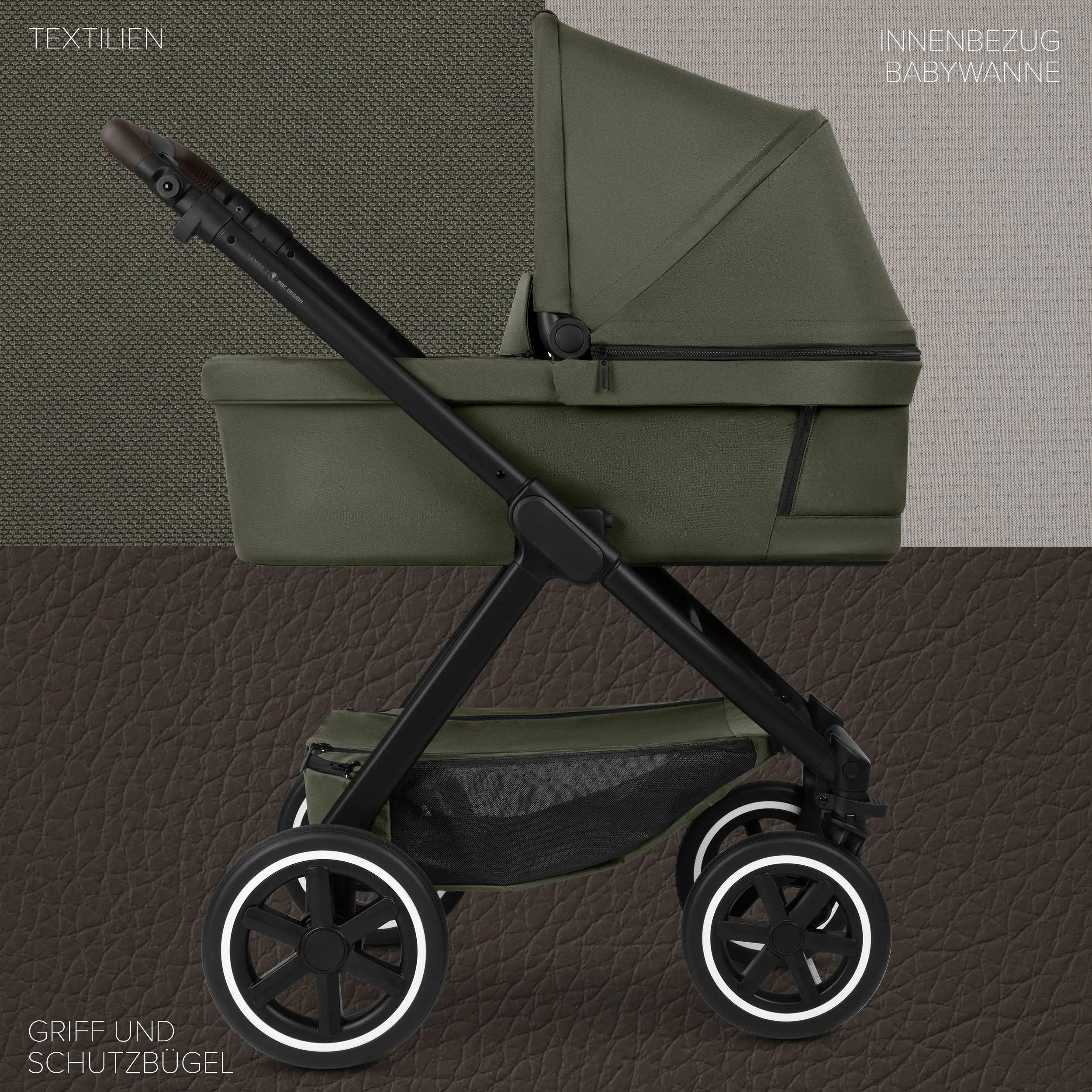 4in1-Kinderwagen-Set Samba 2 inkl. Babyschale Calla mit Liegefunktion - Avocado
