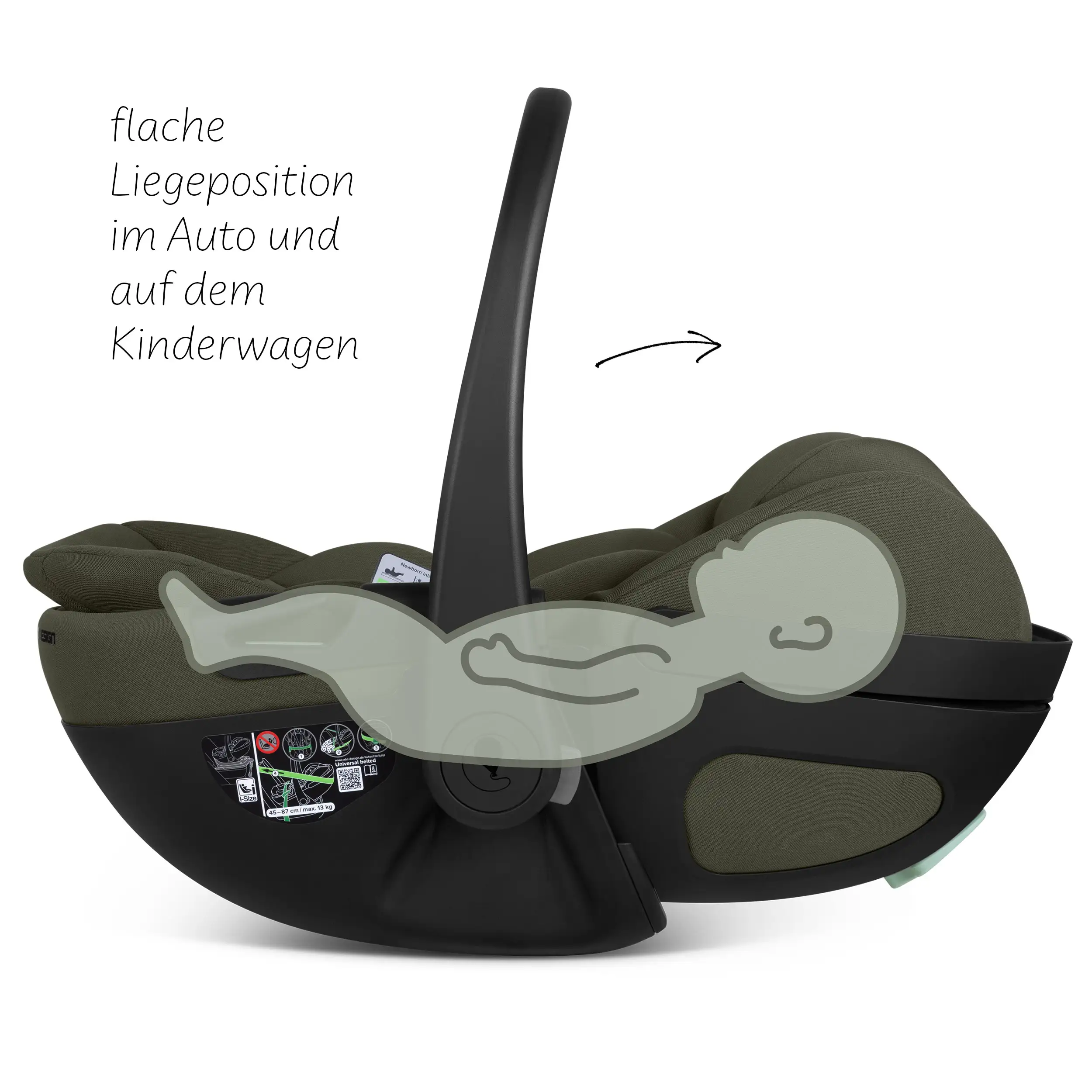 Fotelik samochodowy z funkcją leżaka Calla i-Size – Olive
