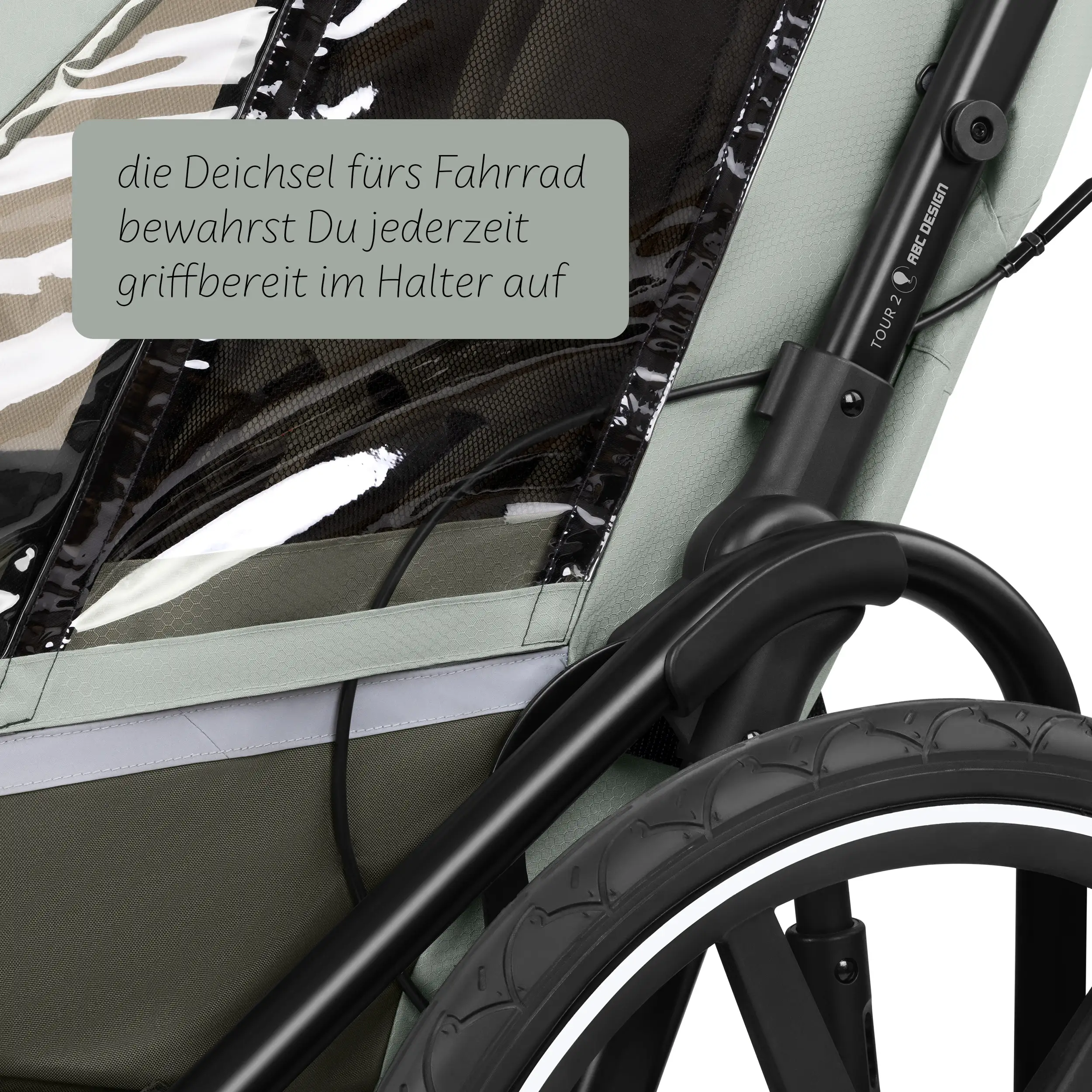 Przyczepka rowerowa Tour 2 z 2 wygodnymi fotelikami i Kołami pneumatycznymi – Olive