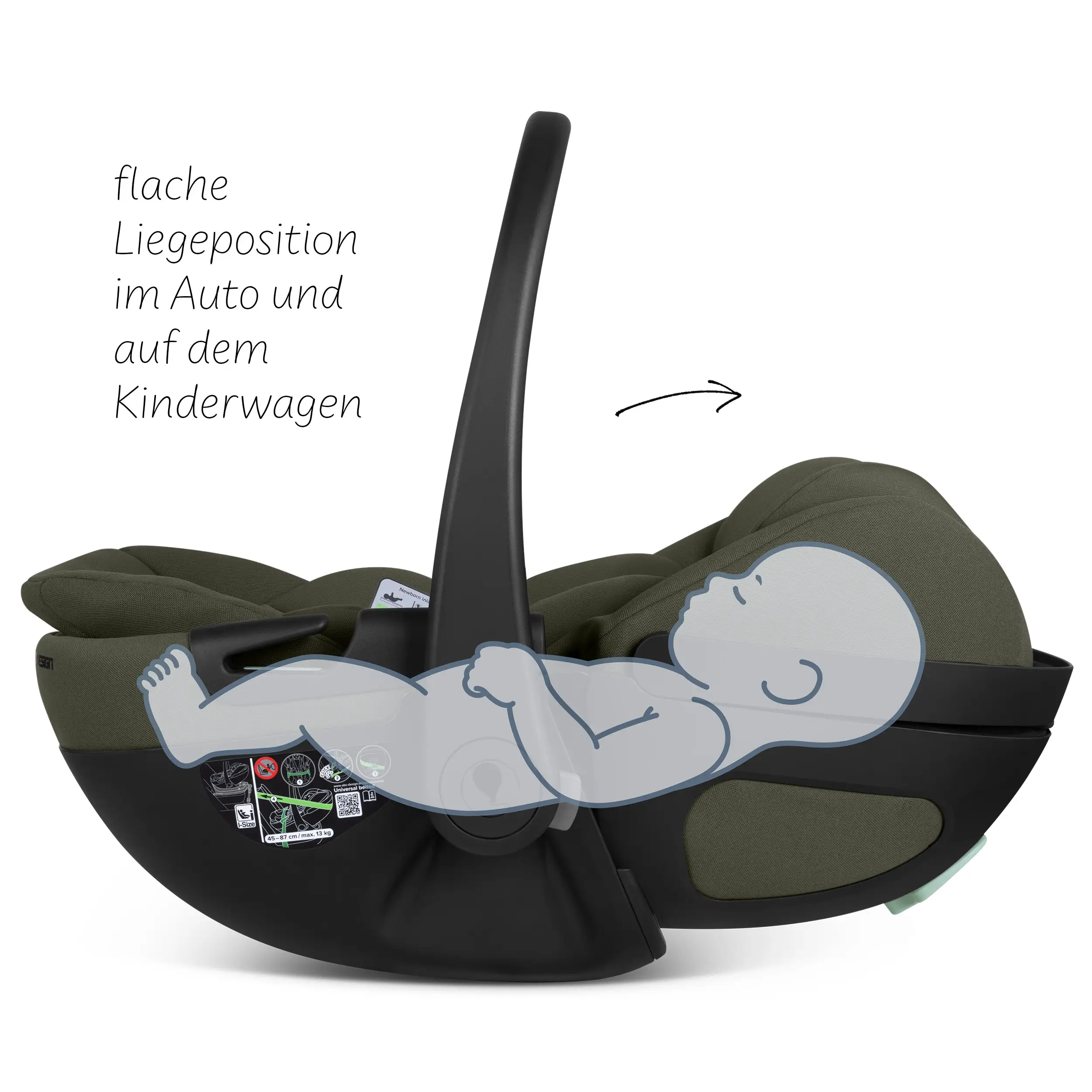 Fotelik samochodowy z funkcją leżaka Calla i-Size – Olive