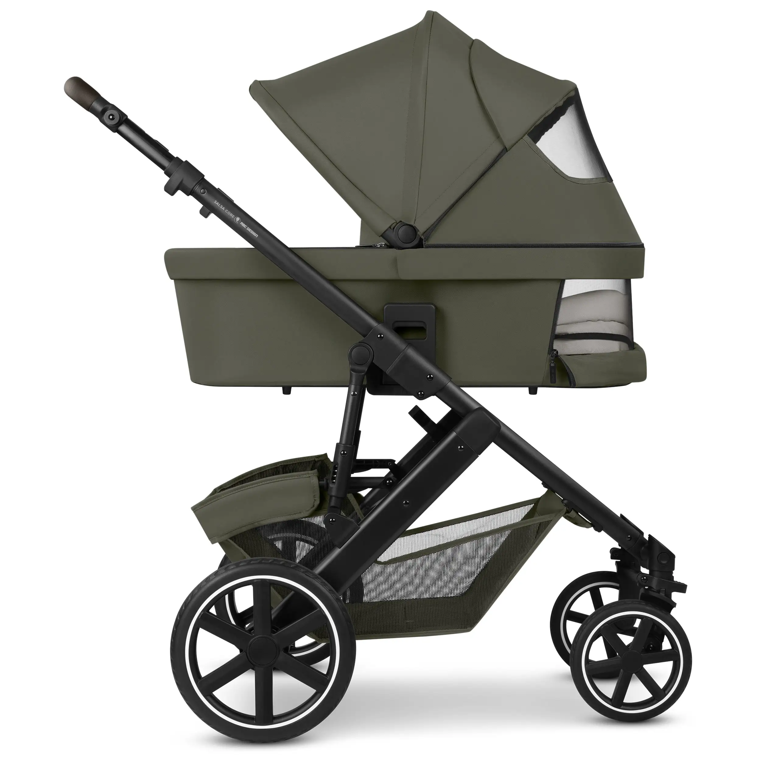 Zestaw wózka 4w1 Salsa Core z fotelikiem Calla z funkcją leżaczka i podstawą Isofix Root - Olive