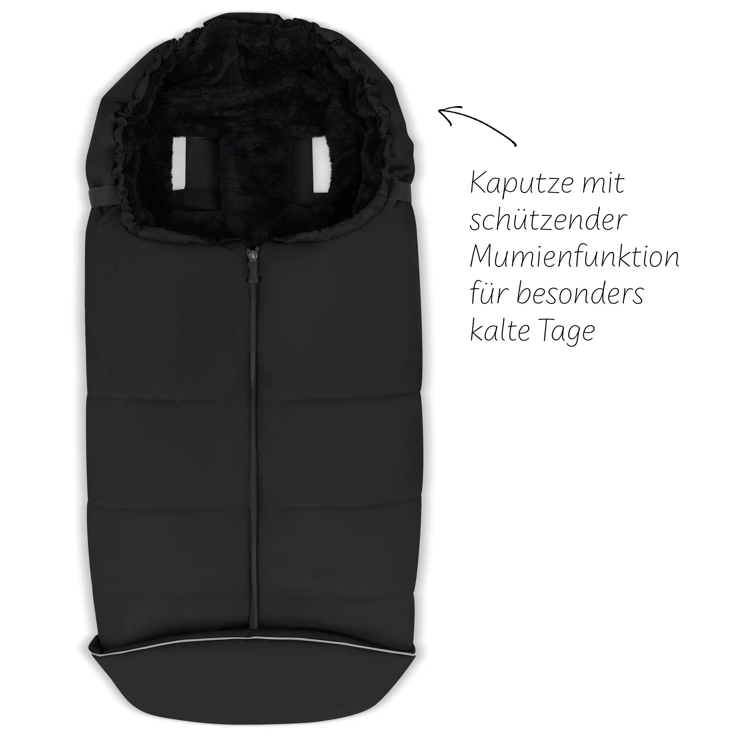 Zestaw akcesoriów do wózka - torba do przewijania, śpiworek zimowy, folia przeciwdeszczowa i moskitiera - Black