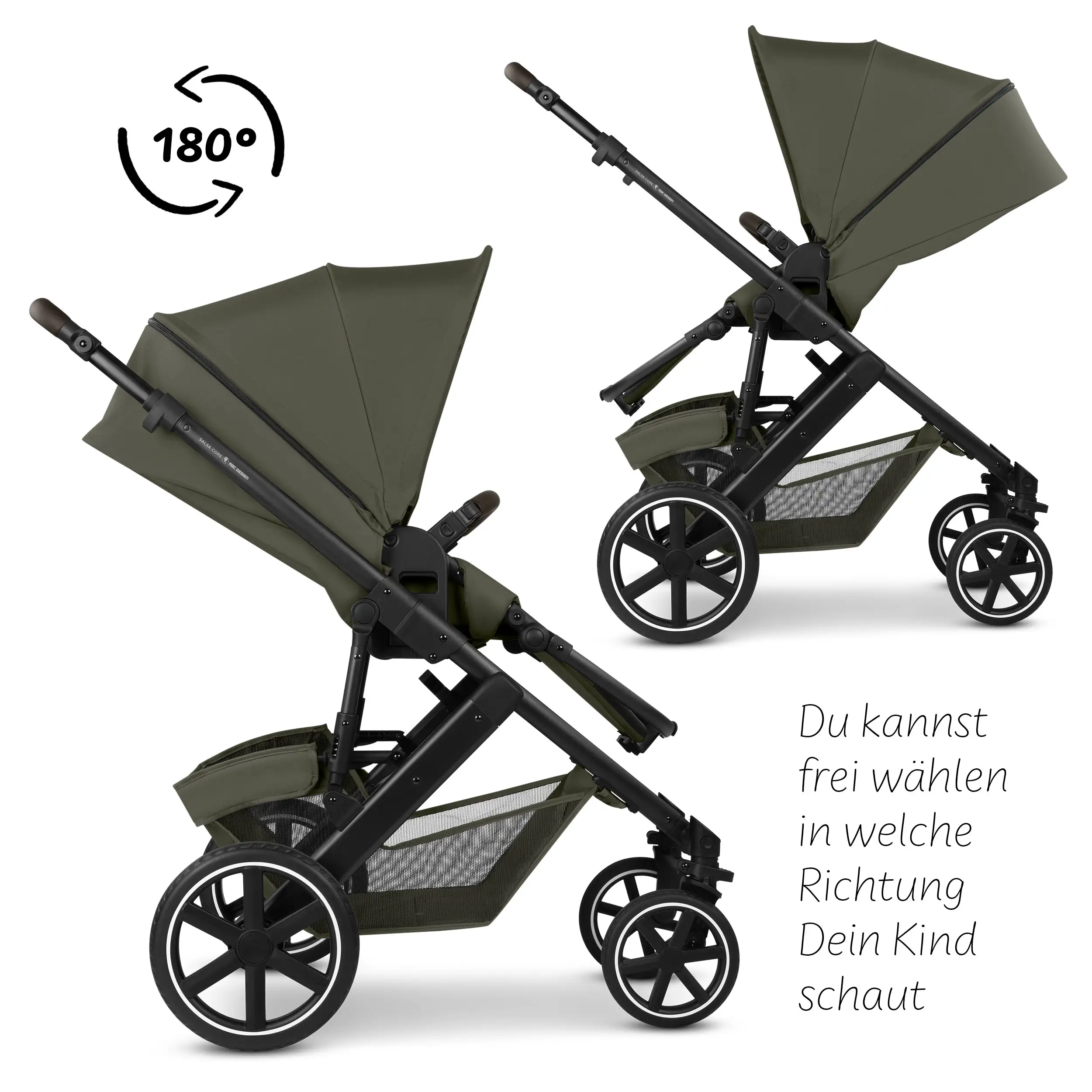 Zestaw wózka 4w1 Salsa Core z fotelikiem Calla z funkcją leżaczka i podstawą Isofix Root - Olive