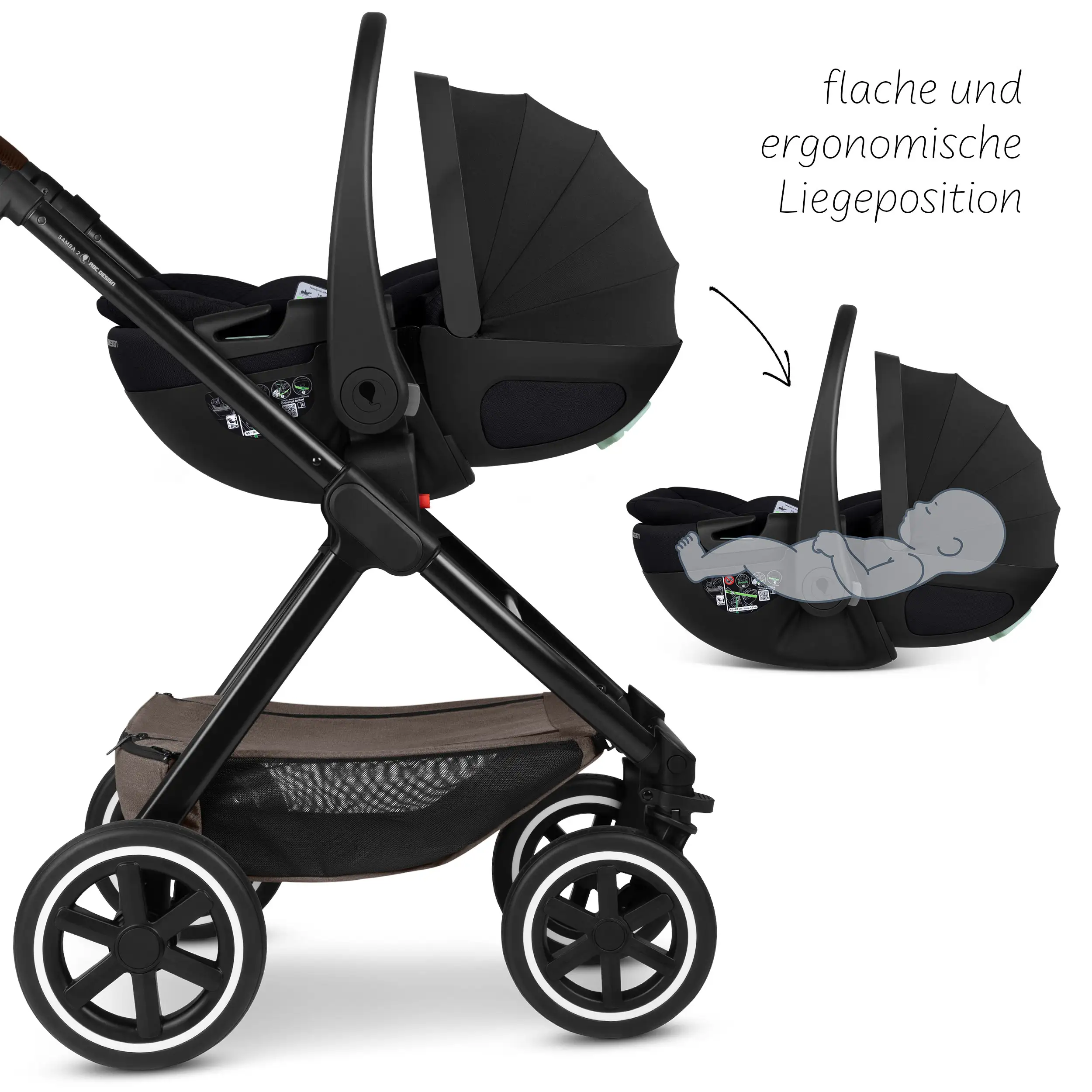 3in1-Kinderwagen-Set Samba 2 inkl. Babyschale Calla mit Liegefunktion - Nature