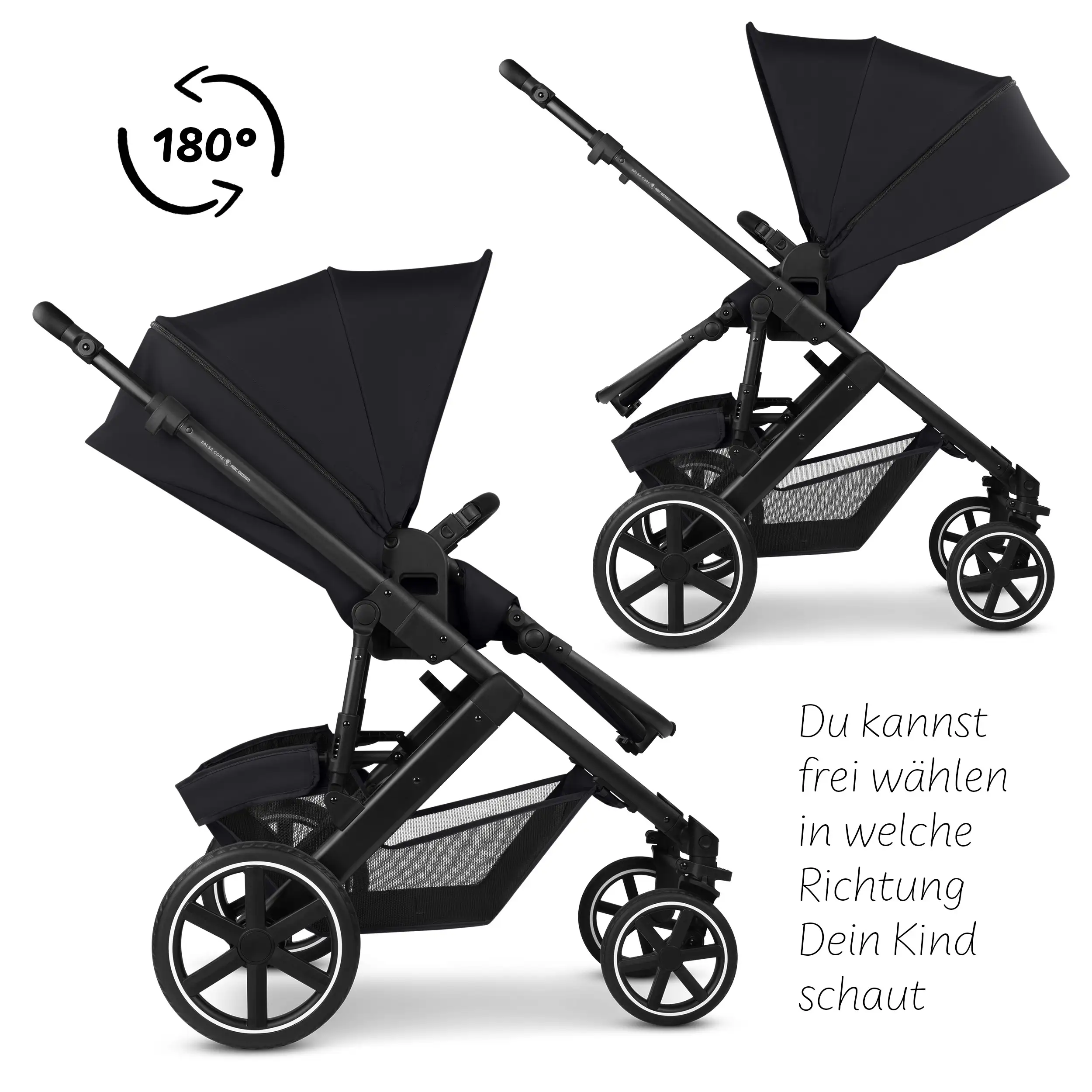 Zestaw wózka 4w1 Salsa Core z fotelikiem Calla z funkcją leżaczka i podstawą Isofix Root – Ink