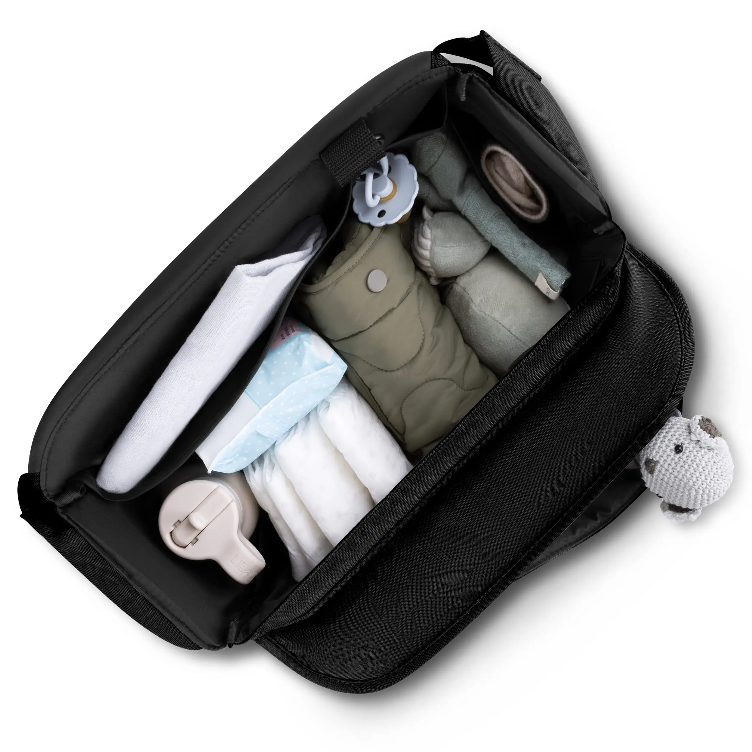 Zestaw akcesoriów do wózka - torba do przewijania, śpiworek zimowy, folia przeciwdeszczowa i moskitiera - Black