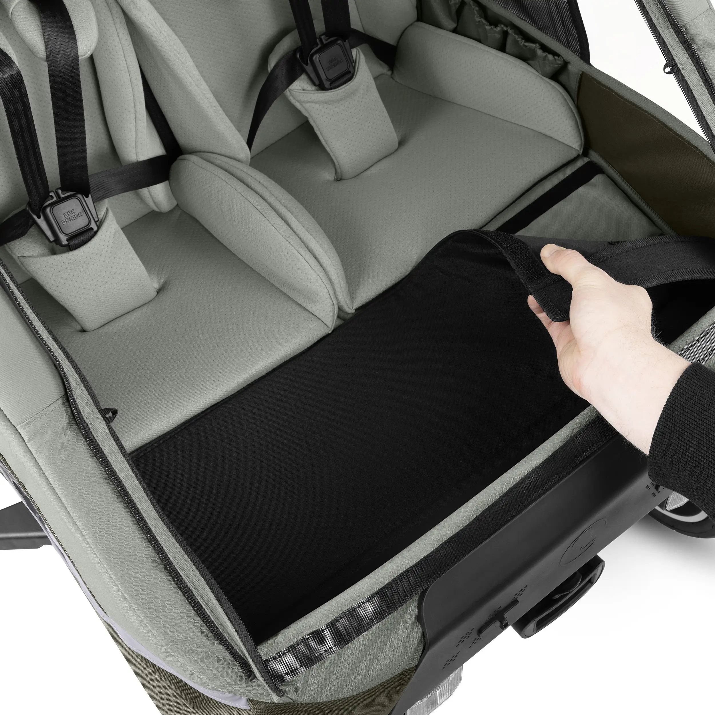 Przyczepka rowerowa Tour 2 z 2 wygodnymi fotelikami i Kołami pneumatycznymi – Olive