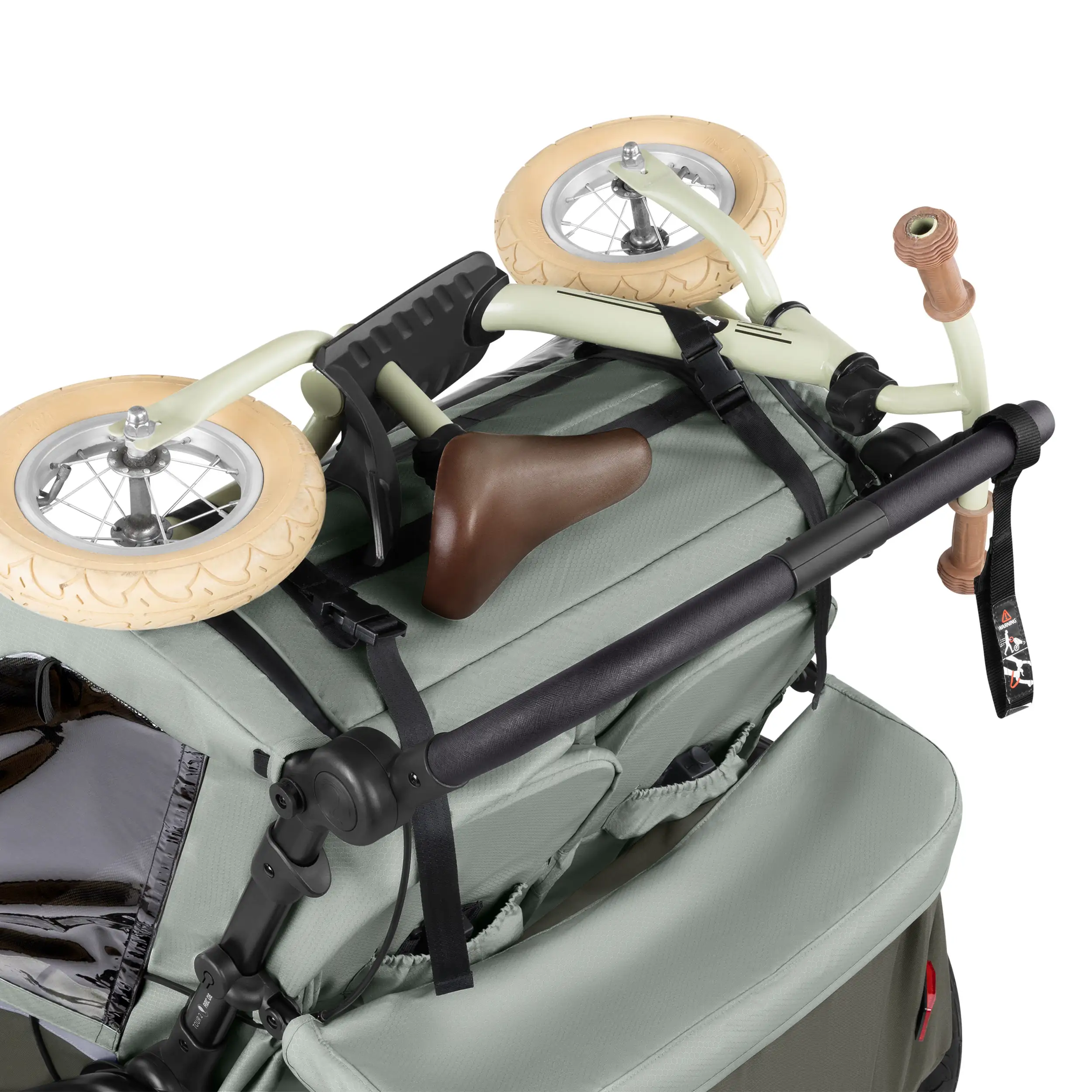 Przyczepka rowerowa Tour 2 z 2 wygodnymi fotelikami i Kołami pneumatycznymi – Olive