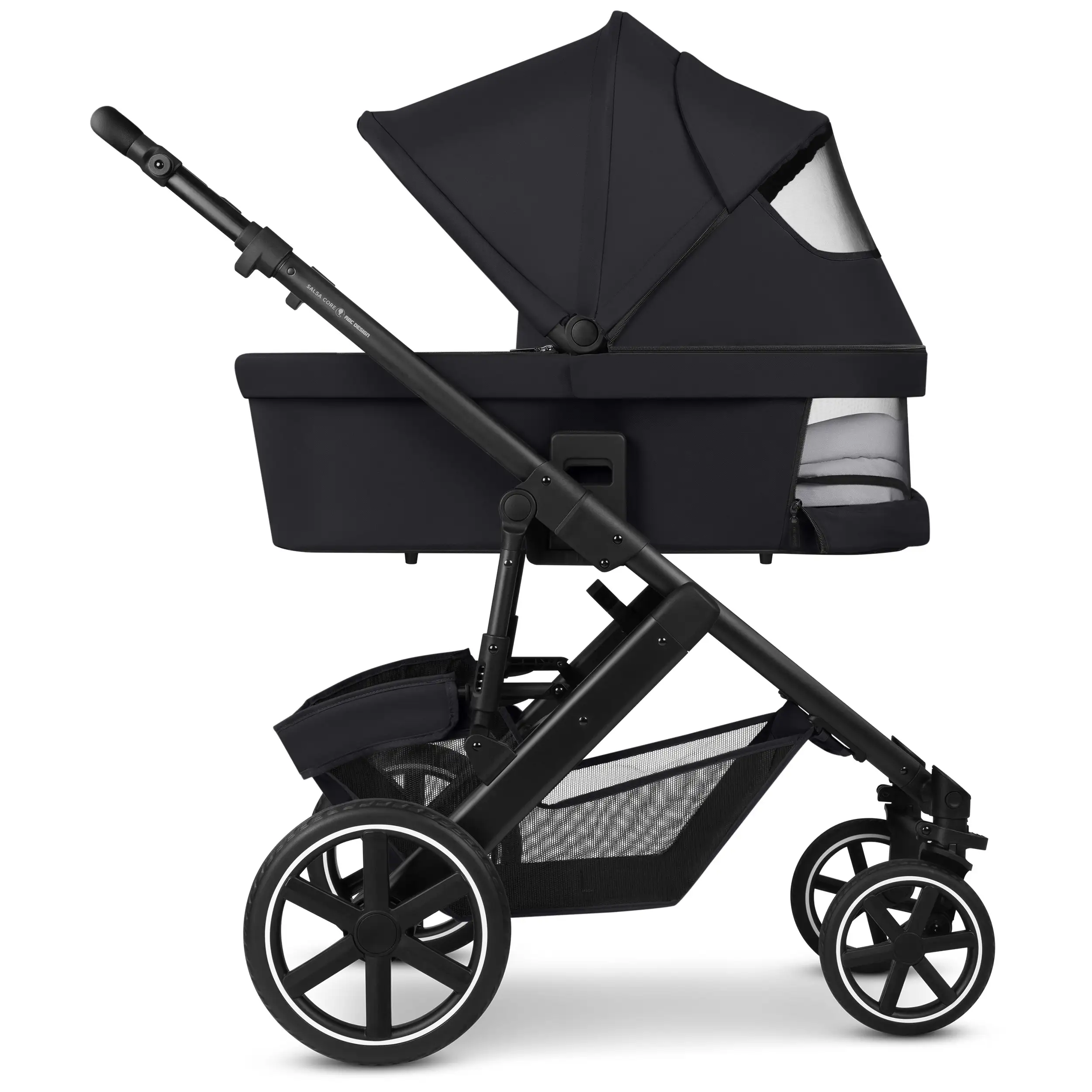 Zestaw wózka 4w1 Salsa Core z fotelikiem Calla z funkcją leżaczka i podstawą Isofix Root – Ink