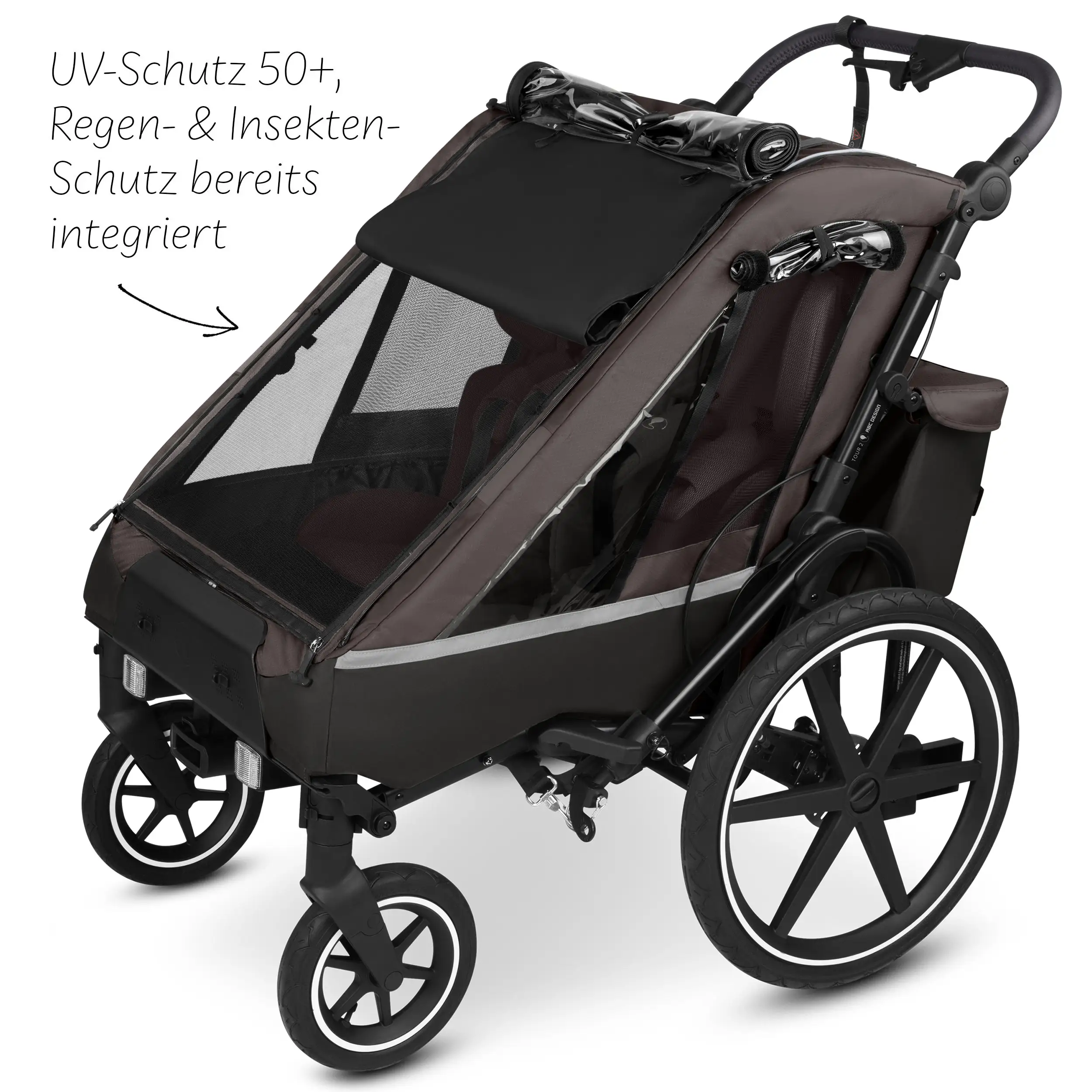 Przyczepka rowerowa Tour 2 z 2 wygodnymi fotelikami i Kołami pneumatycznymi – Falcon