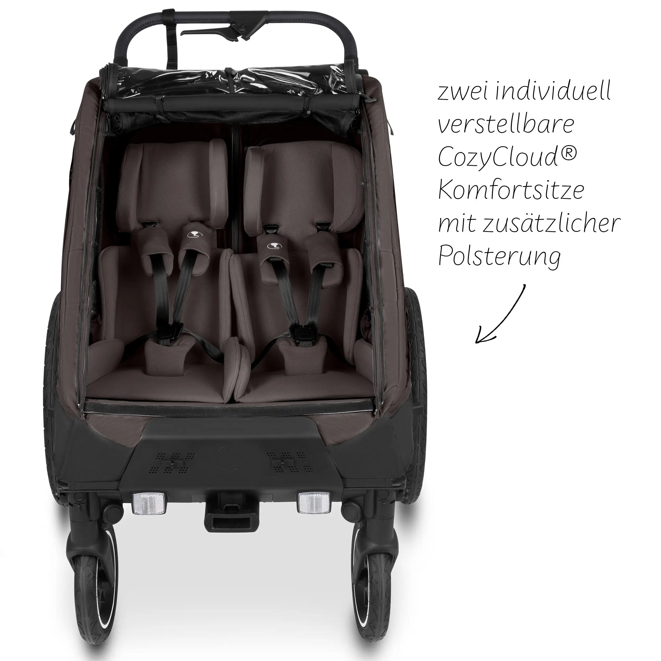 Przyczepka rowerowa Tour 2 z 2 wygodnymi fotelikami i Kołami pneumatycznymi – Falcon